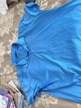 johnnie-O Blue Pinstripe Polo with Small Logo